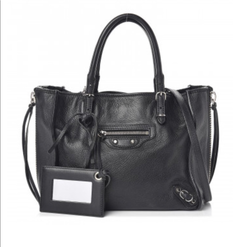 BALENCIAGA Calfskin Mini Papier A4 Tote Black